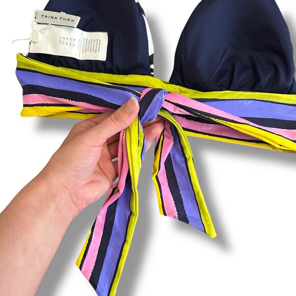 Trina Turk Swim Bikini‎ Top Medium US 6 Zebra Print Multicolor Stripe Halter NWT - Picture 7 of 9